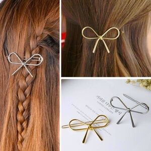 3 for $10 🛍️ 2 Piece Set Gold & Silver Bow Knot Hair Clips Barrette Gift Set